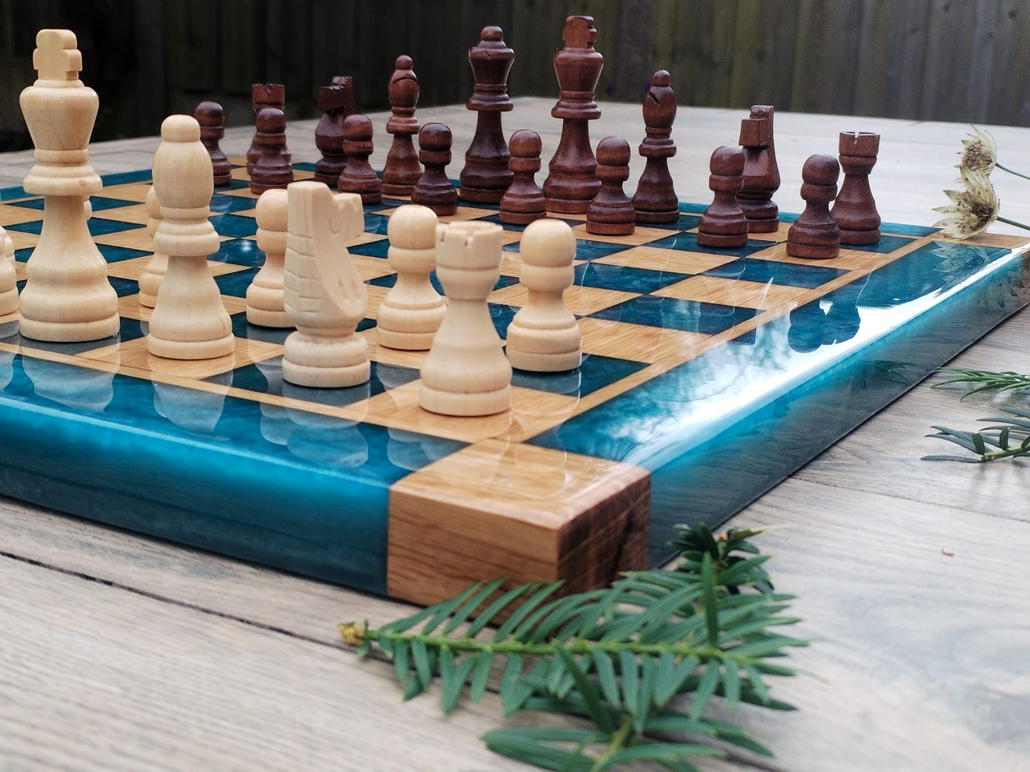 Ocean Blue Oak Resin Chess Board