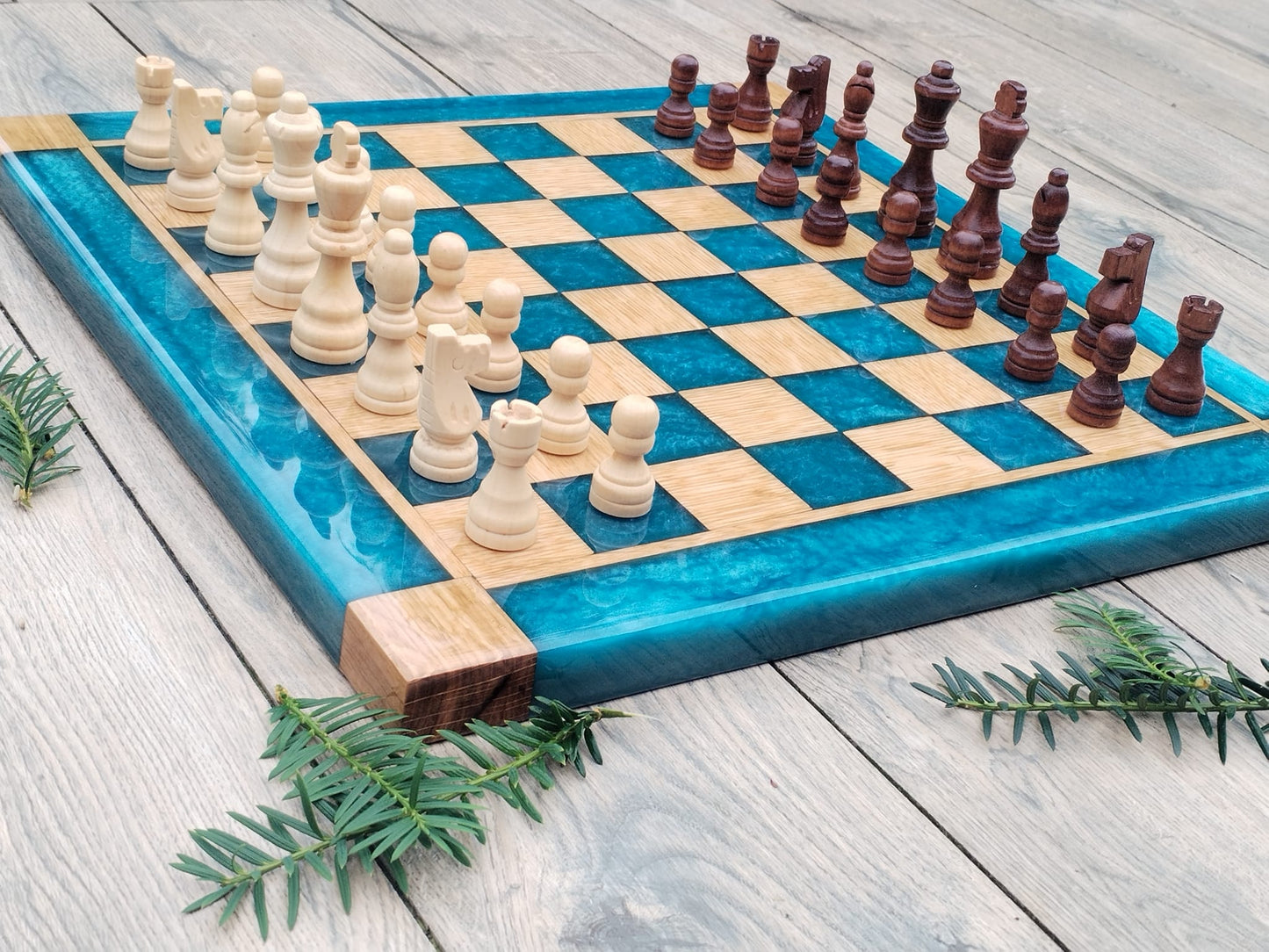 Ocean Blue Oak Resin Chess Board