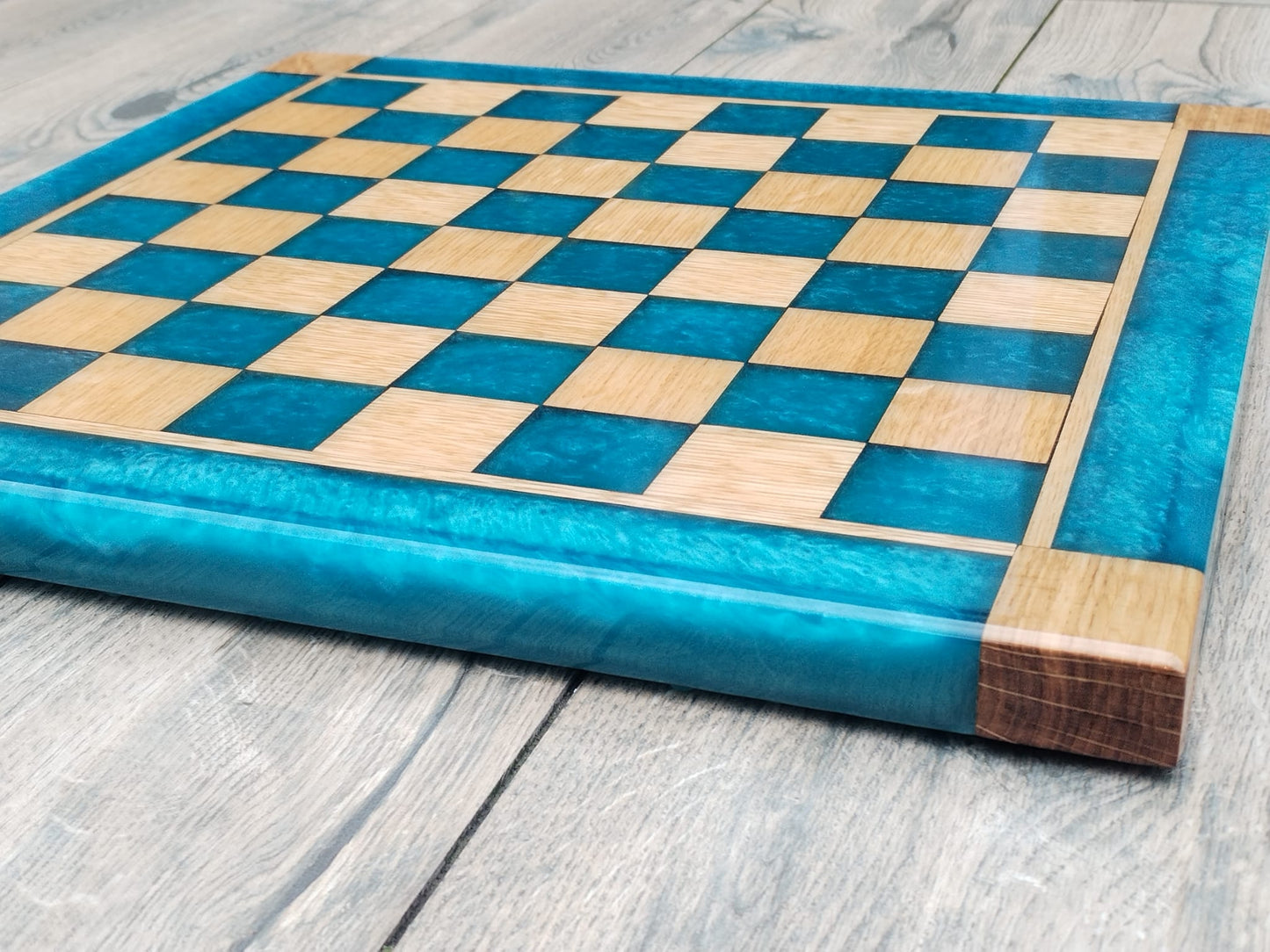 Ocean Blue Oak Resin Chess Board