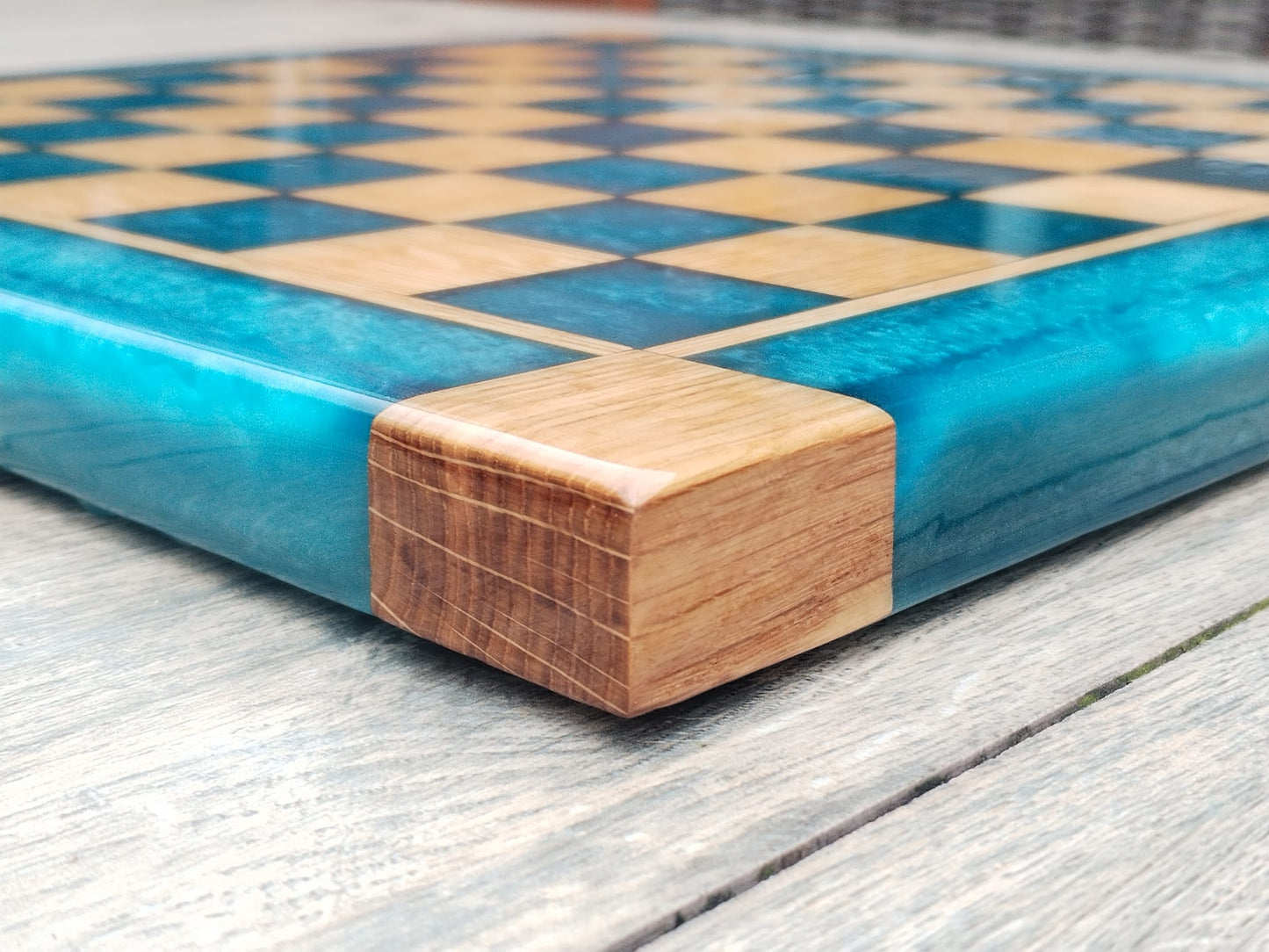 Ocean Blue Oak Resin Chess Board