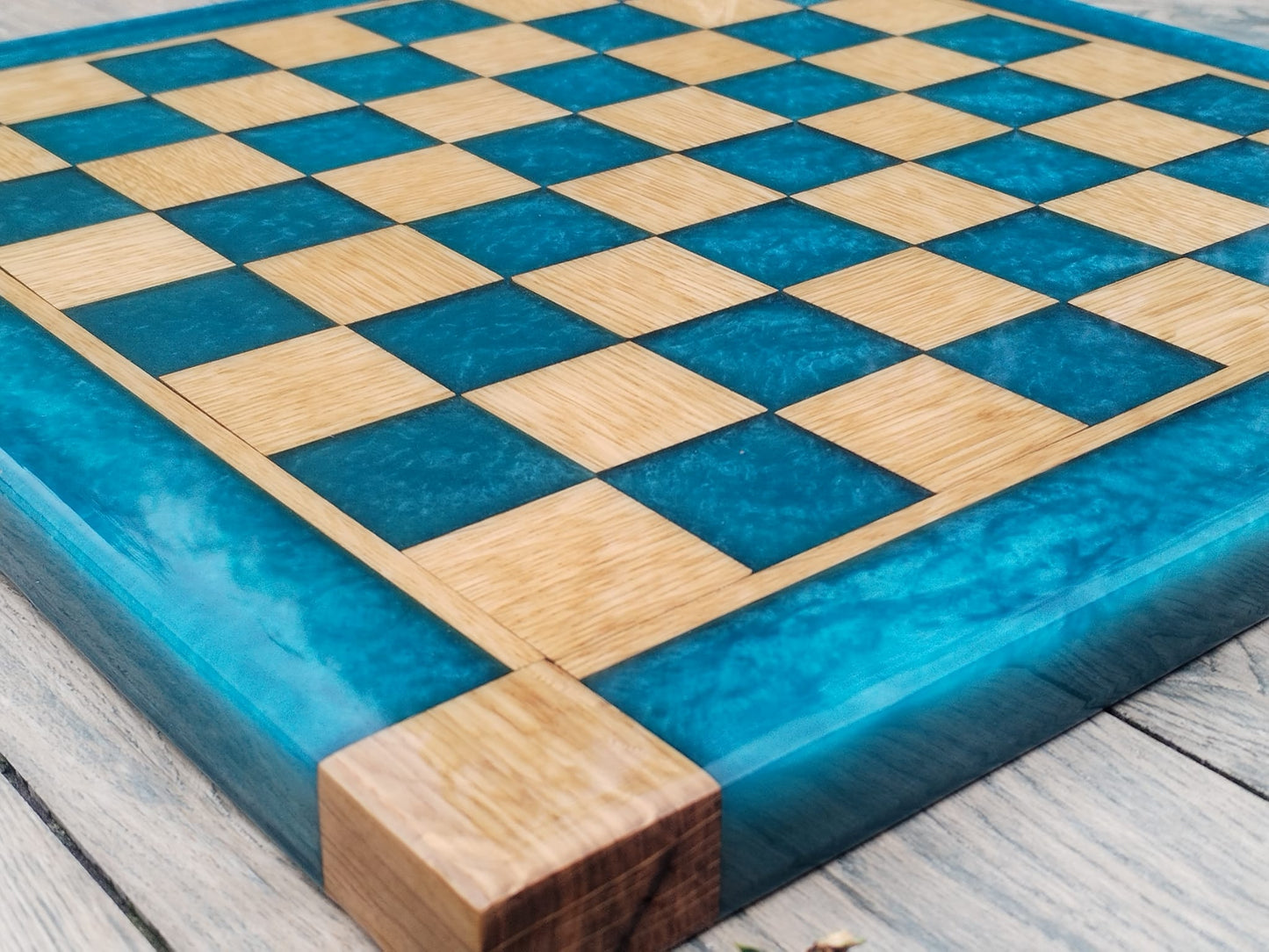 Ocean Blue Oak Resin Chess Board